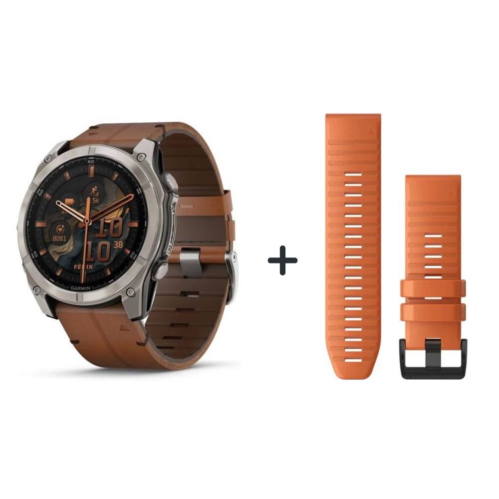 Garmin fēnix® 8 - 51 mm AMOLED Sapphire Graphit/Titanium Titan 010-02905-11 Bundle mit Lederarmband Garmin fēnix® 8 - 51 mm AMOLED Sapphire Graphit/Titanium Titan 010-02905-11 Bundle mit Lederarmband