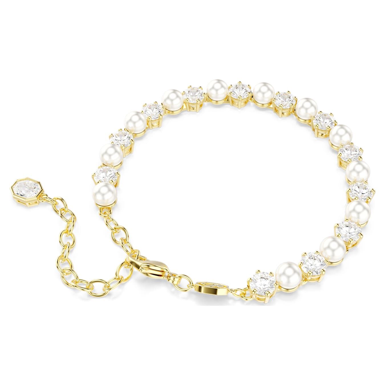 Swarovski Matrix Tennis Bracelet Crystal Bead, Round Cut, White, Gold Alloy Layer