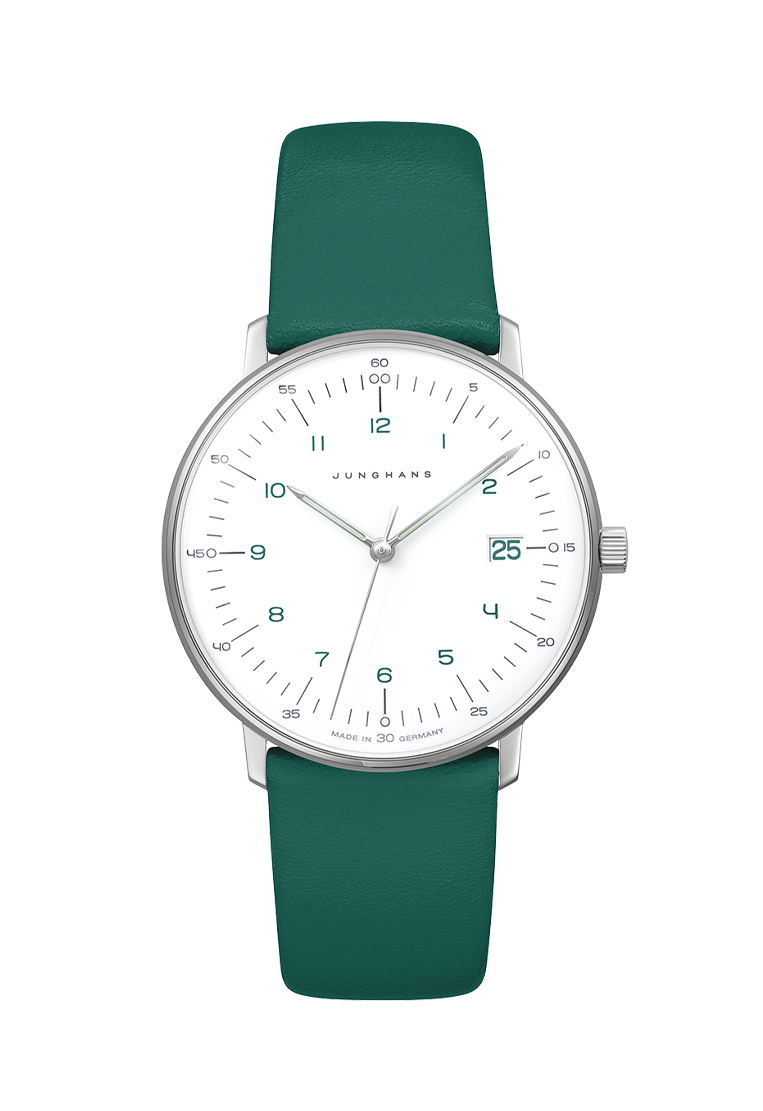 Junghans max bill Damen grünes Lederband Damenuhr 47/4557.02
