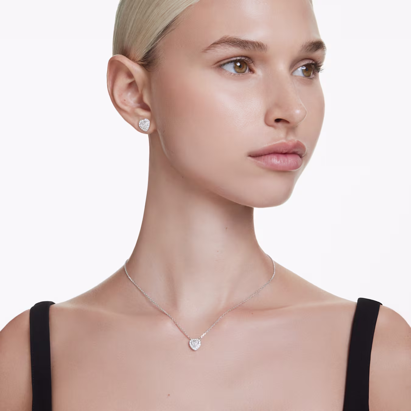 Swarovski Kette Ariana Grande x Swarovski Anhänger Verschiedene Schliffe, Herz, Weiß, Rhodiniert