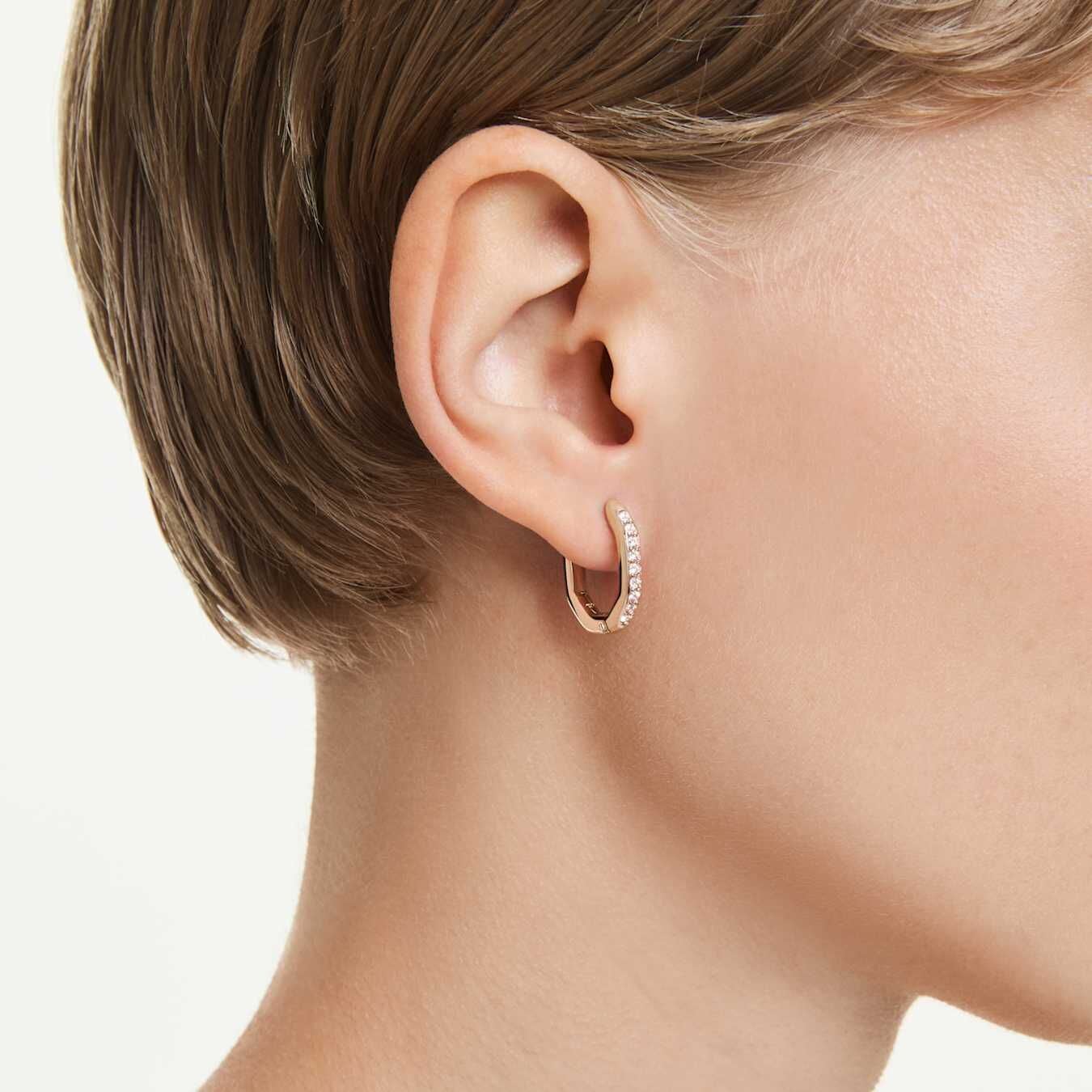 Swarovski  Dextera Kreolen Achteckform, Rundschliff, Klein, Weiß, Roségold-Legierungsschicht