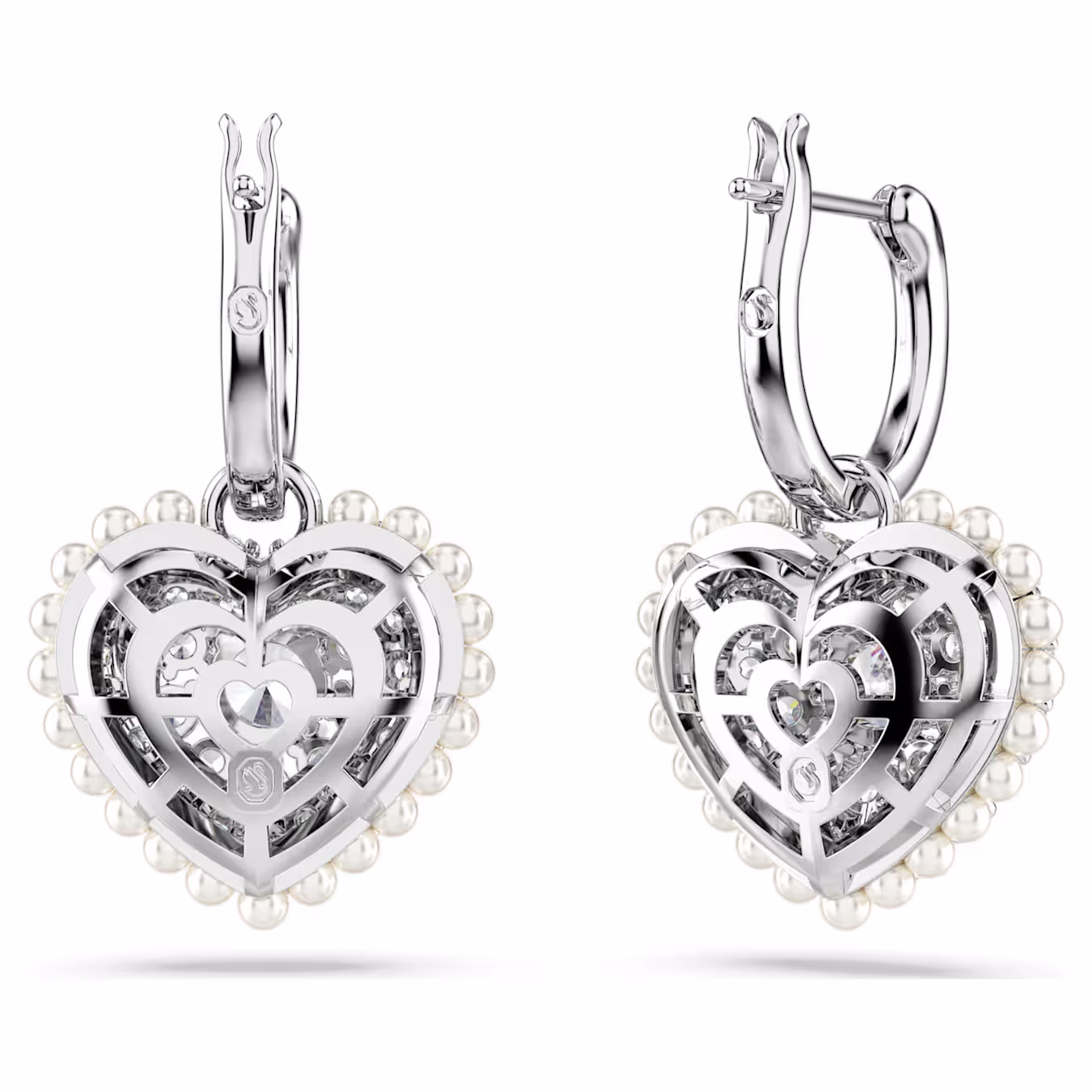 Swarovski Idyllia Drop Earrings Crystal Pearl, Heart, White, Rhodium Plated