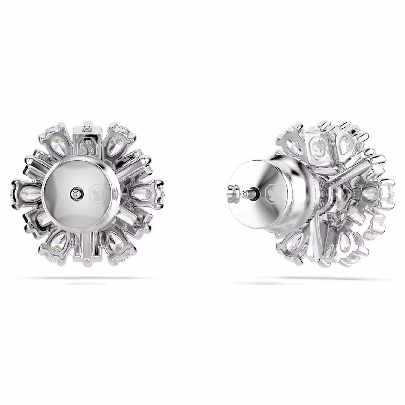 Swarovski Idyllia stud earrings, various cuts, snowflake, white, rhodium-plated