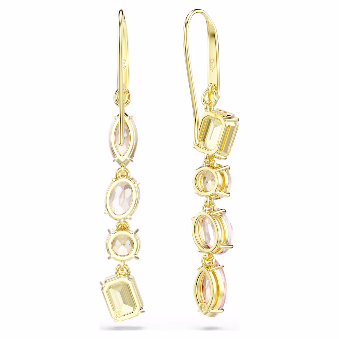 Swarovski  Gema Drop-Ohrhänger Asymmetrisches Design, Verschiedene Schliffe, Rosa, Goldlegierungsschicht