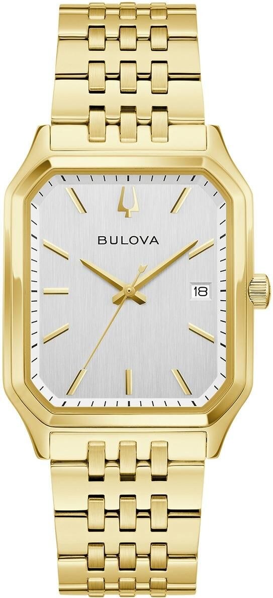 Bulova We Are All Here, Analog Quartz, rechteckiges Edelstahlgehäuse, Gold Herrenuhr 97B236