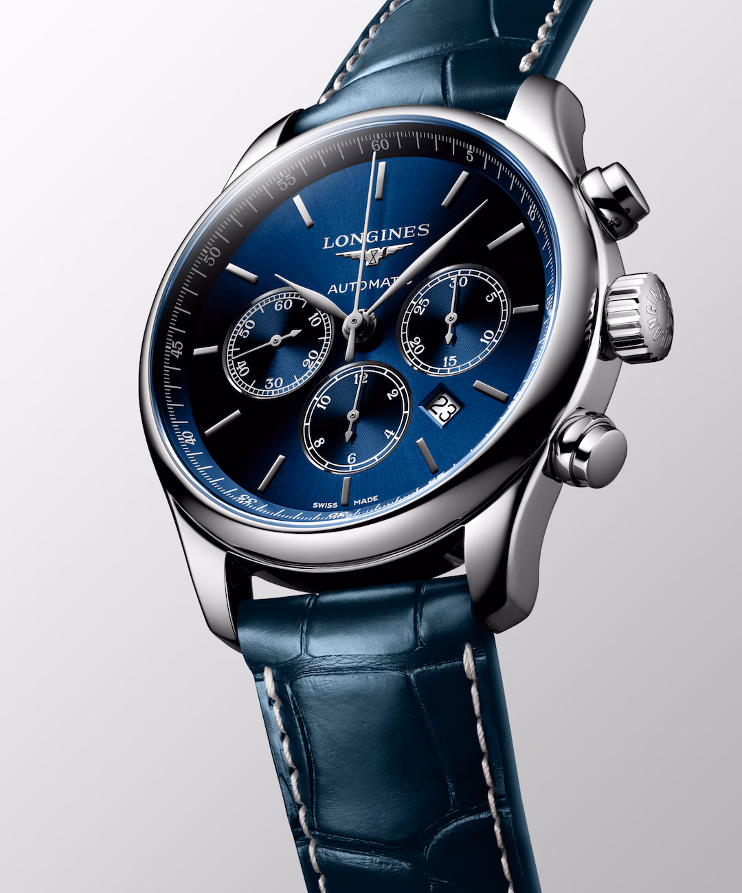 Longines Master Collection Chronograph Blau Lederband Herrenuhr L2.859.4.92.0