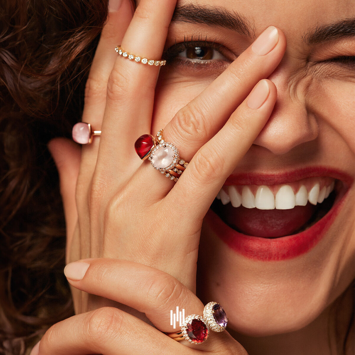 One More Pantelleria Damen Ring in 18 Karat Roségold gefasst mit Quarz und Rubin auf Perlmutt 051576R2