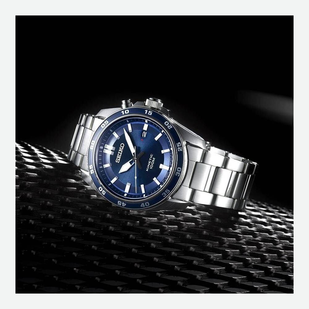 Uhr-Herren-Stahl-Blau-Datum-Kinetic-Sports Seiko Kinetic Men's Watch SKA783P1
