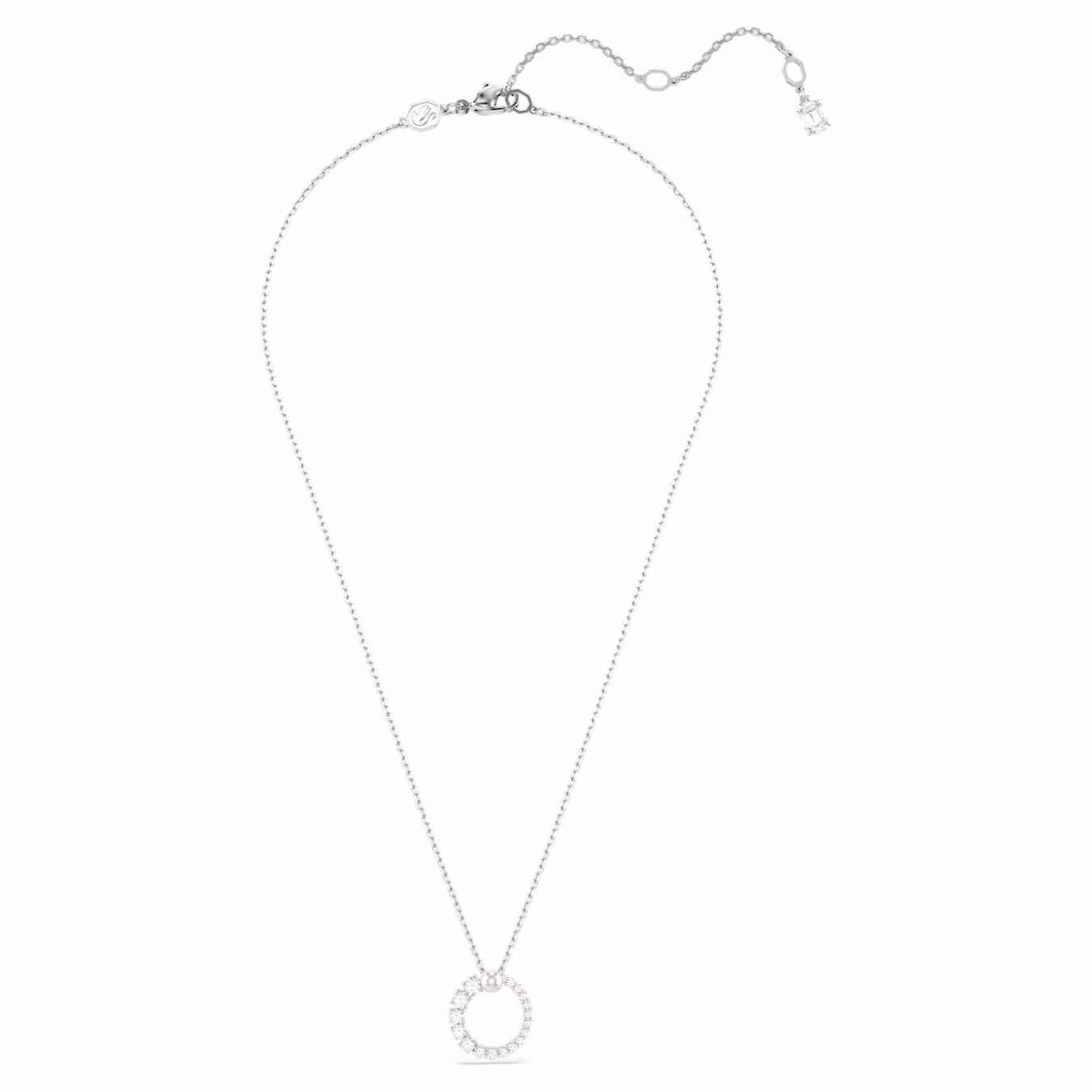 Swarovski Kette Matrix Anhänger Kristallperle, Rundschliff, Weiß, Rhodiniert