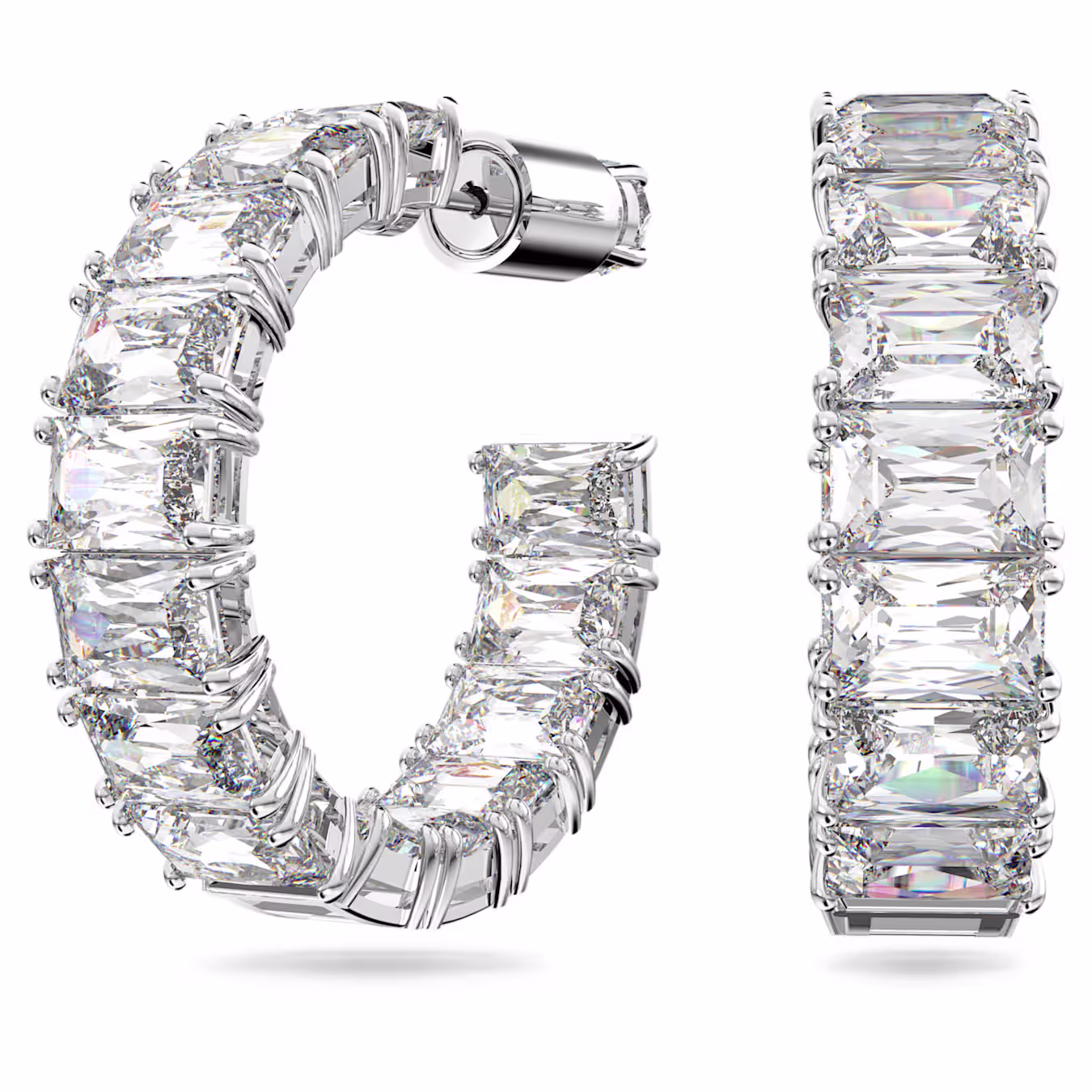 Swarovski Matrix hoop earrings, octagon cut, white, rhodium-plated