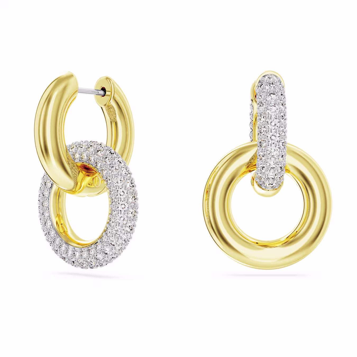 Swarovski Dextera hoop earrings, earrings, asymmetrical design, intertwined band, white, gold alloy layer
