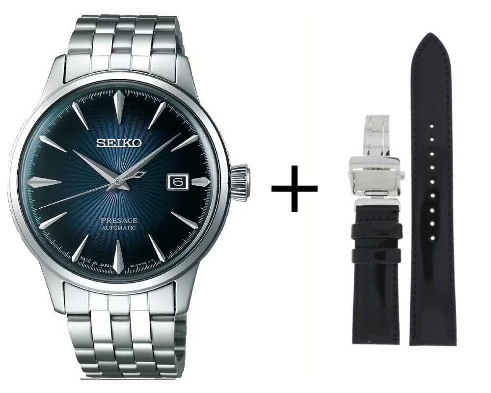 Seiko Presage Automatikuhr Herrenuhr SRPB41J1 Set mit schwarzem Lederarmband