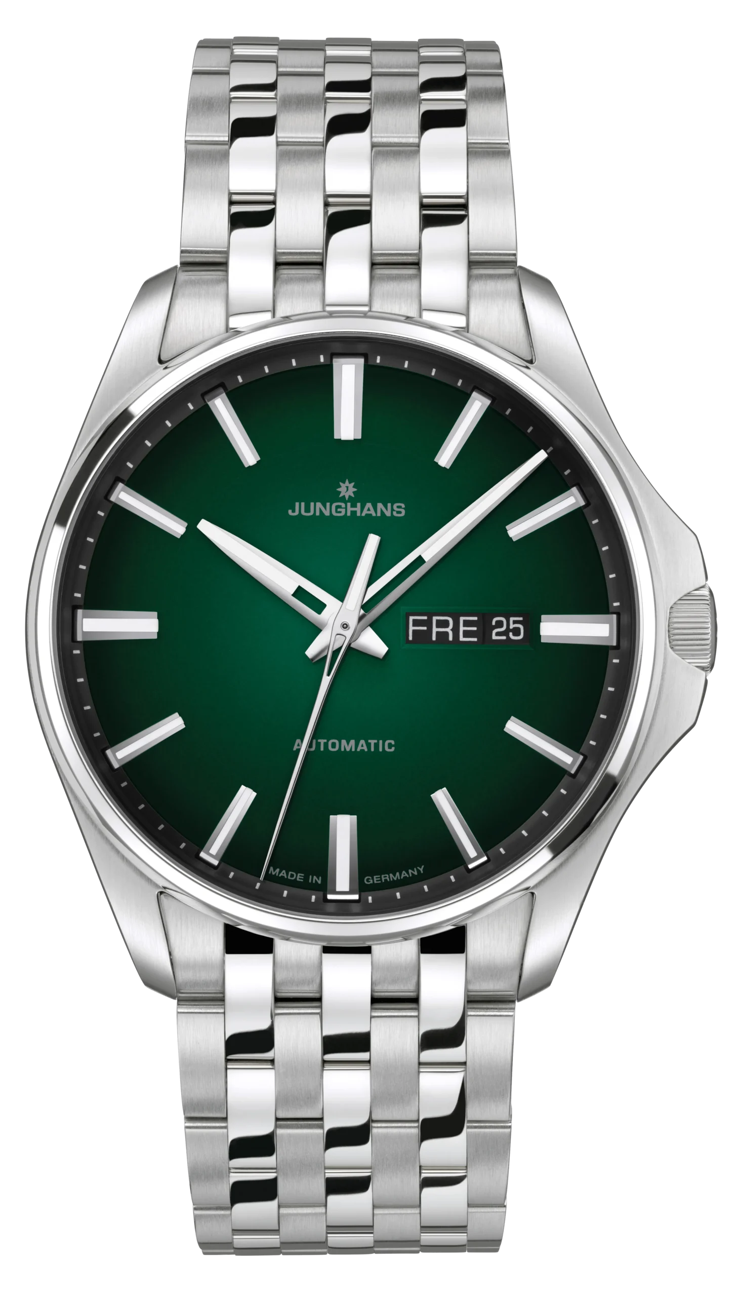 Junghans Meister S Automatic, Saphirglas, Dunkelgrün, Edelstahlband Herrenuhr 27/4518.44