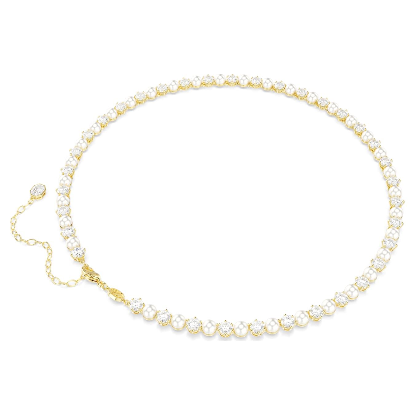 Swarovski Matrix Tennis Necklace Crystal Bead, Round Cut, White, Gold Alloy Layer
