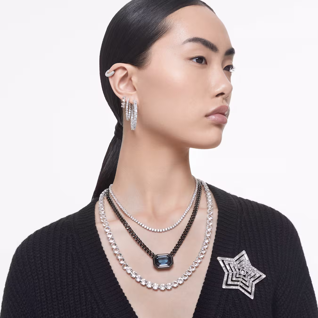 Swarovski Matrix Kreolen Rundschliff, Weiß, Rhodiniert