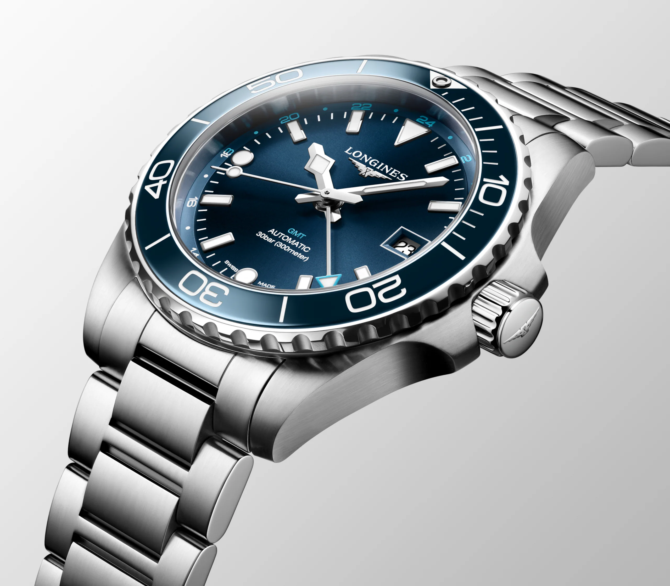 Longines Hydroconquest GMT 41mm blau Herrenuhr L3.790.4.96.6