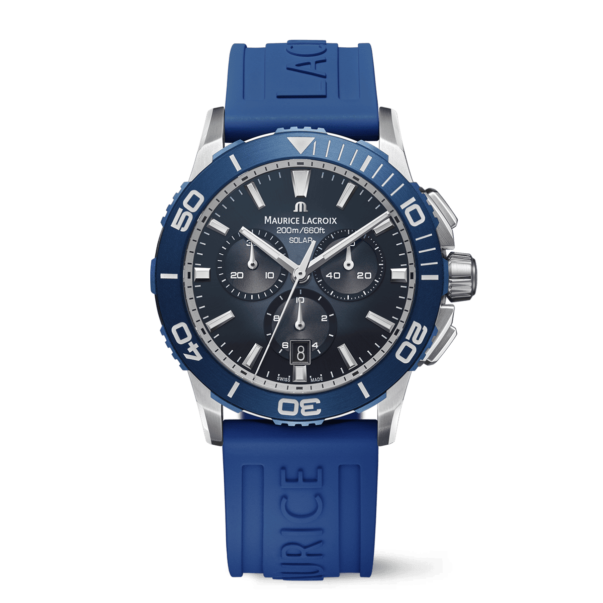 Maurice Lacroix PONTOS S SOLAR CHRONOGRAPH 42 mm, Blue FKM Rubber Strap Men's Watch PT1038-SSL40-430-4