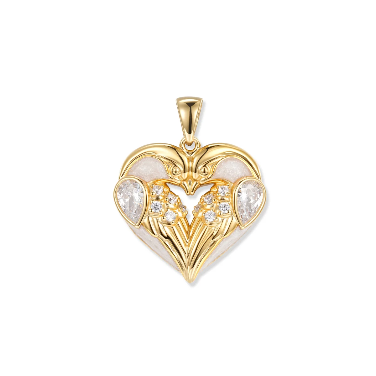 At the time, Crystal Birds heart pendant, two birds in a heart shape, 18K gold plated