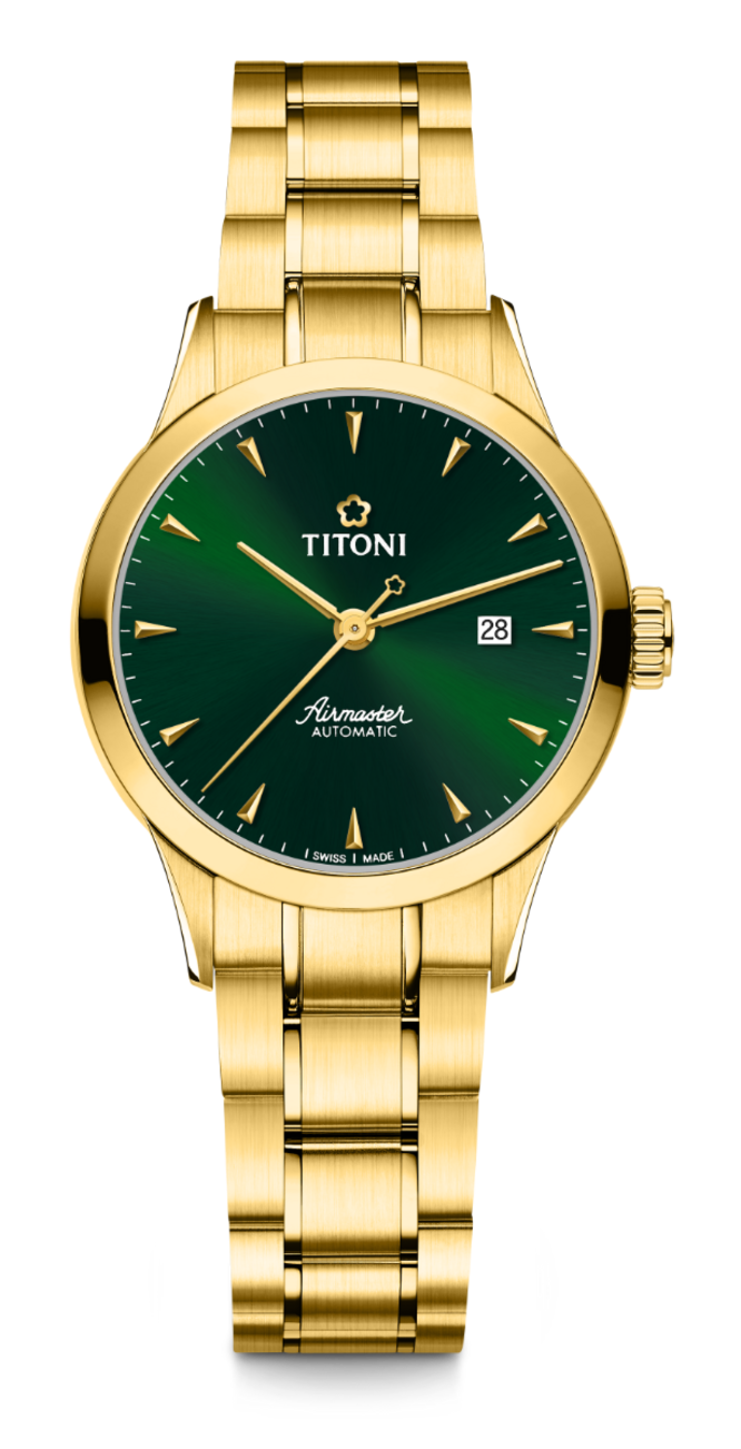 Titoni Airmaster Automatik Gelbgold, Grün Damenuhr 23733G-673