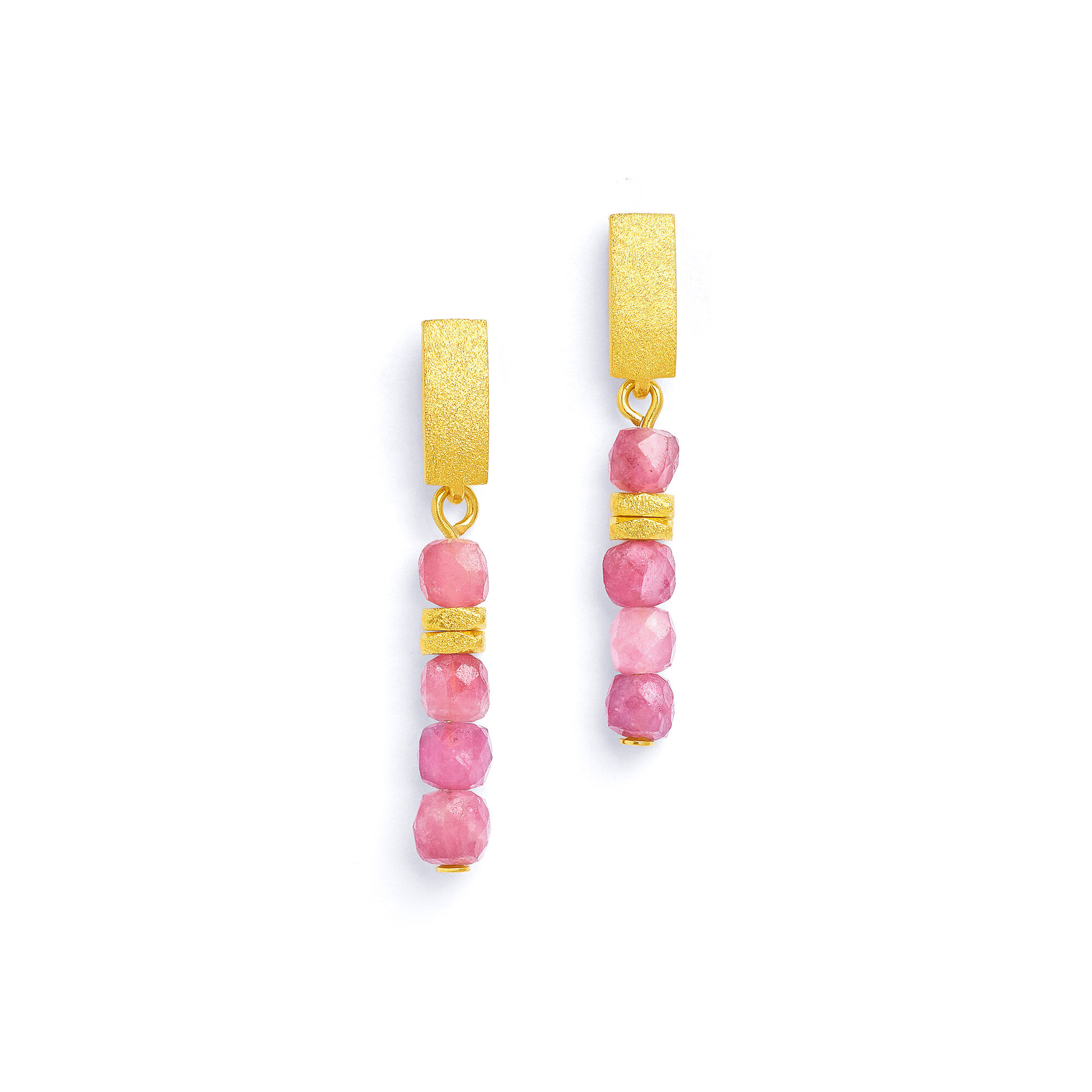 Bernd Wolf Ohrringe Fabella Designlinie Cubes, Turmalin pink, 24-Karat-goldplattiert