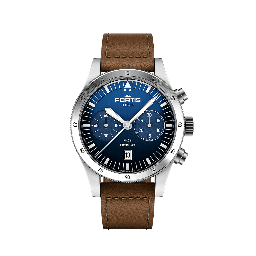 F-43_Bico_Liberty-Blue_AS Fortis FLIEGER F-43 Bicompax Liberty Blue Men's Watch F4240013