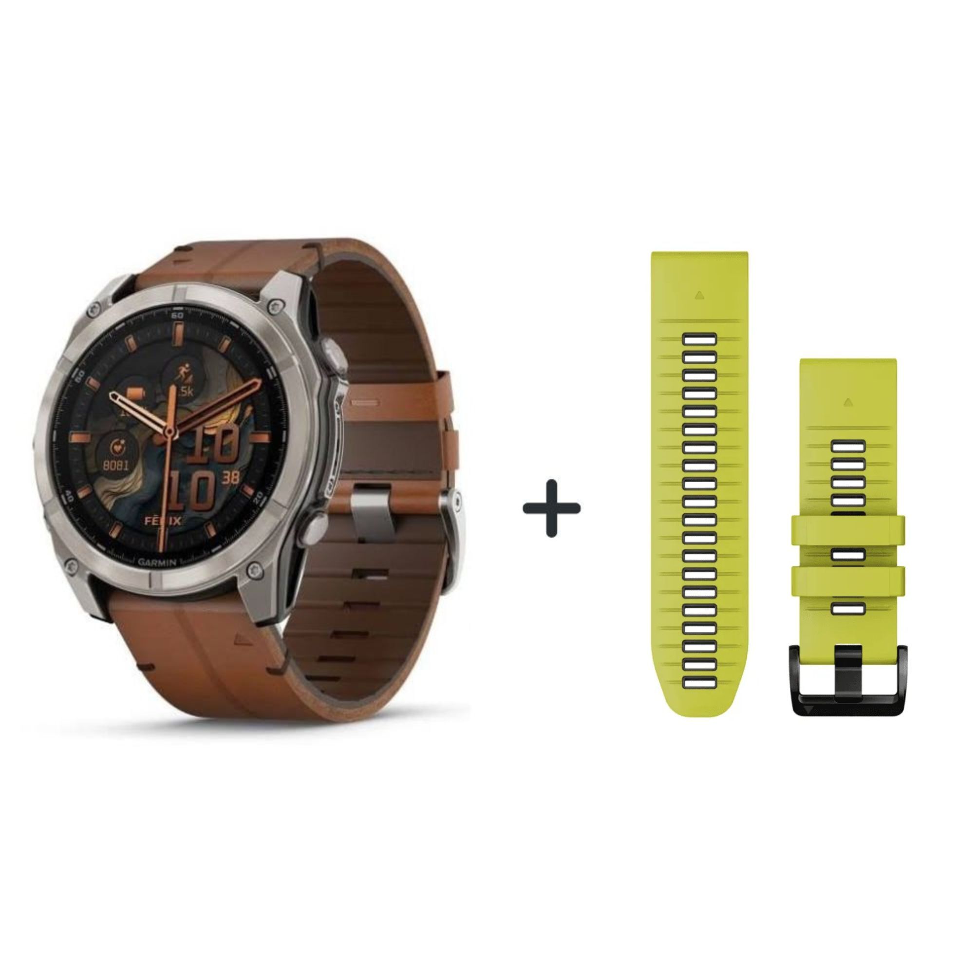 Garmin fēnix® 8 - 51 mm 010-02907-21 AMOLED Sapphire GRAPHIT/CARBONGRAU TITAN  BUNDLE MIT NEONGELBEN SILIKONBAND