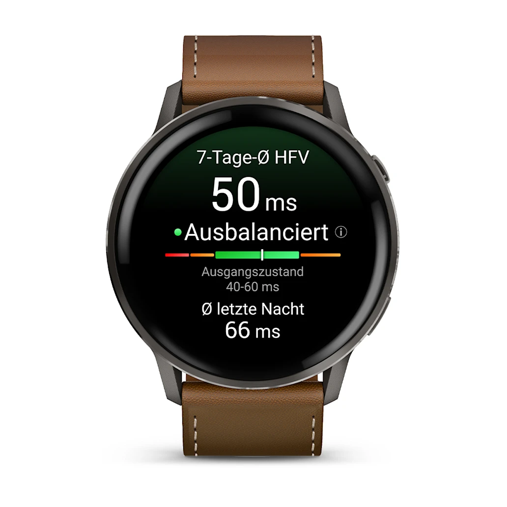 Garmin Venu® 4 - 45 mm Schwarz/Schiefergrau mit Schnellwechsel-Leder-Armband 22 mm Dunkelbraun Unisexuhr 010-03014-03