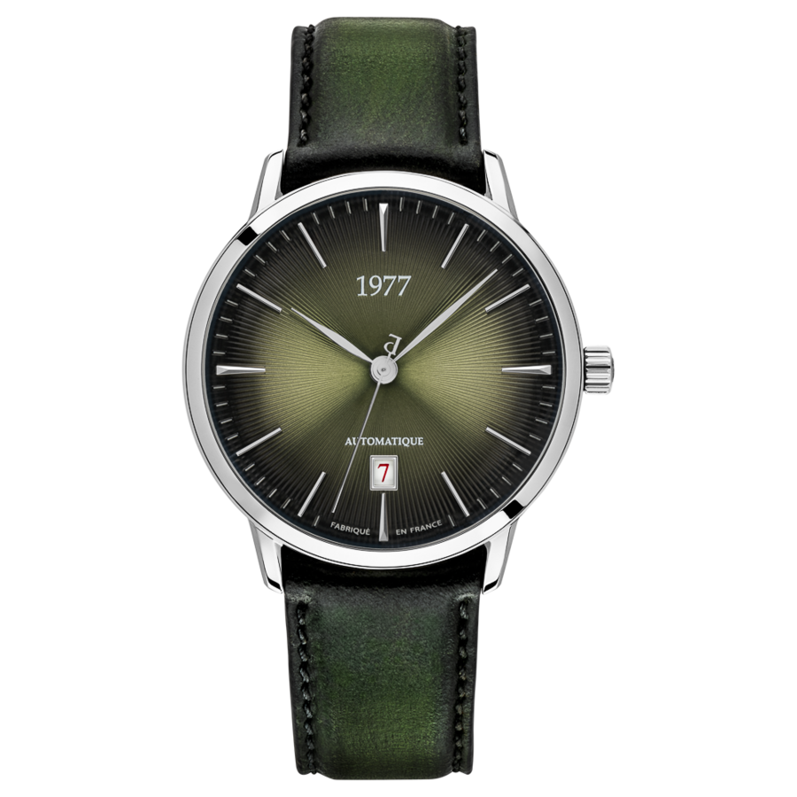 1977 EDMOND Automatique, 40 MM, Cadran Vert Olive, Bracelet Cuir Vert Men's Watch 1977P01177
