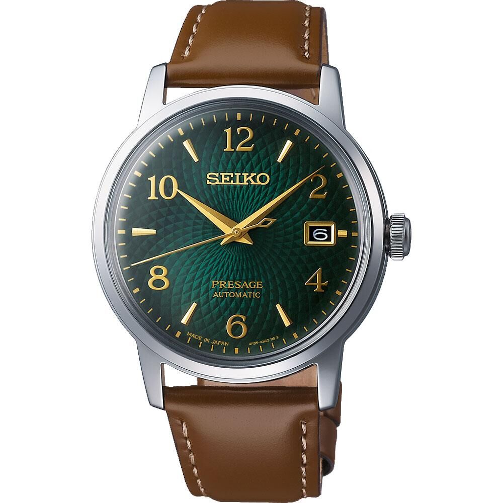 seiko-presage-herrenuhr-automatik-gruen-mit-braunem-lederband-srpe45j1-21220-0 Seiko Presage Automatik Herrenuhr SRPE45J1