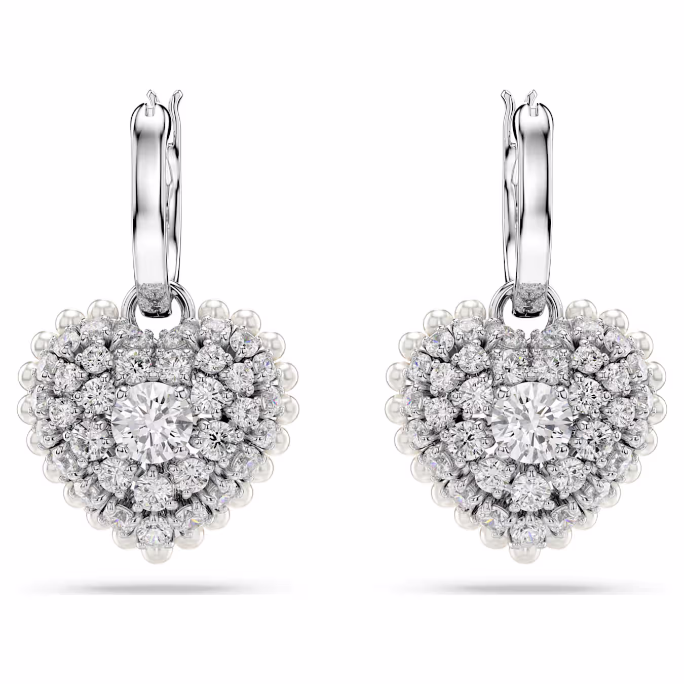 Swarovski Idyllia Drop Earrings Crystal Pearl, Heart, White, Rhodium Plated