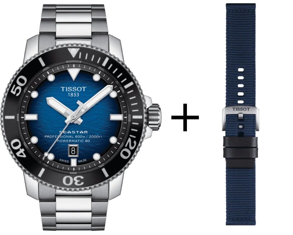 Tissot SEASTAR 2000 men's watch T120.607.11.041.01 with replacement textile strap blue Tissot SEASTAR 2000 men's watch T120.607.11.041.01 with replacement textile strap blue