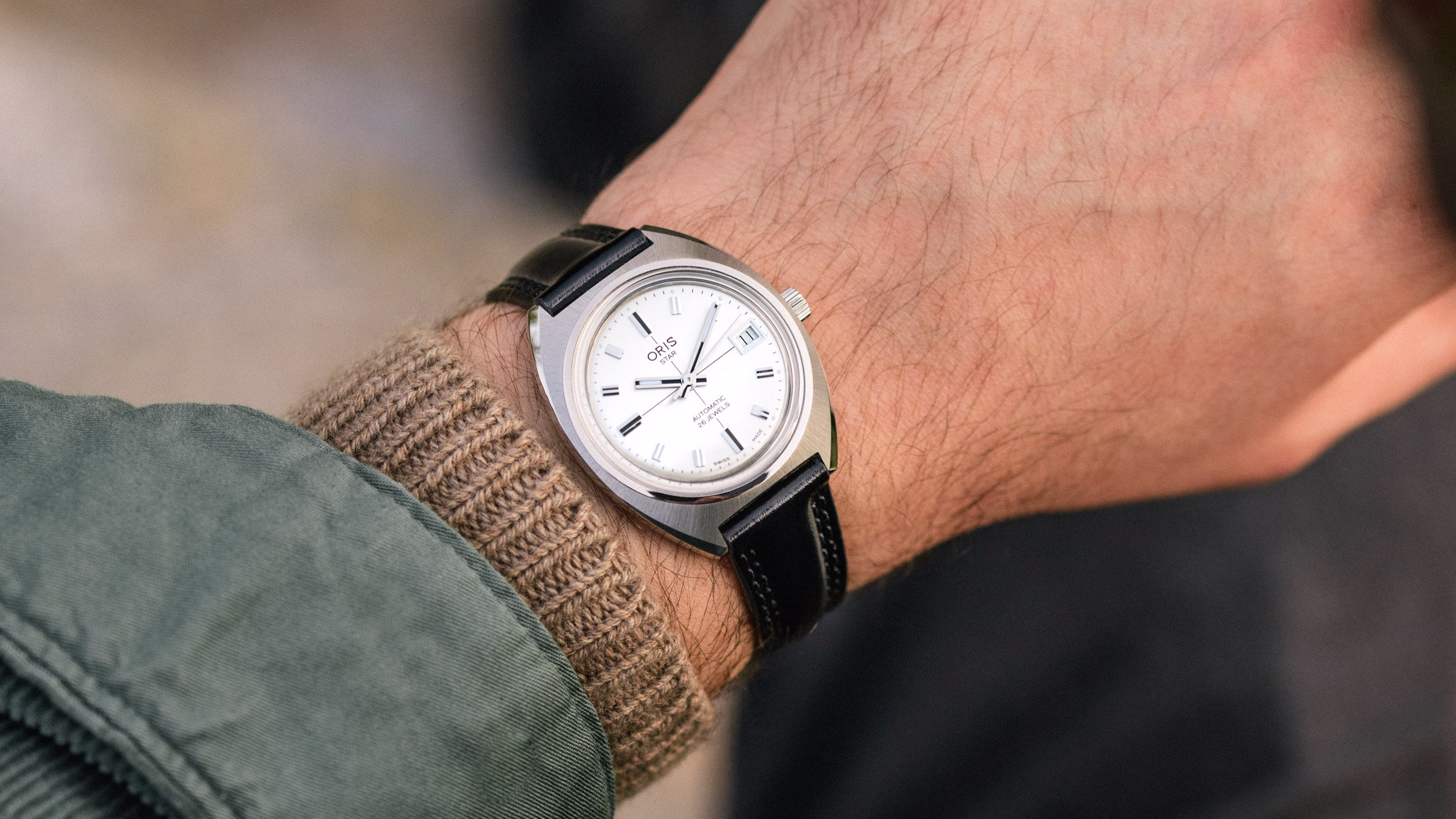Oris Heritage Oris Star Edition 35mm Automatik Lederband Grau Herrenuhr 01 733 7813 4151-Set