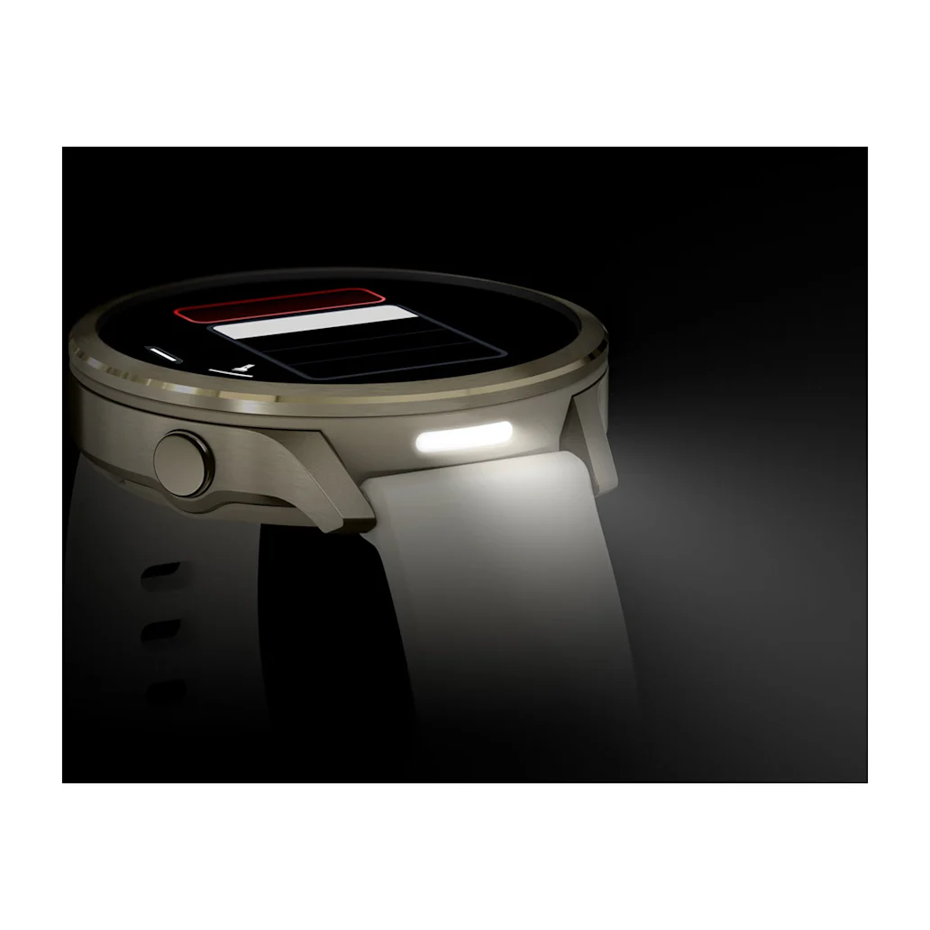 Garmin Venu® 4 - 41 mm Beige/Lunargold mit Schnellwechsel-Leder-Armband 18 mm Heller Sand Unisexuhr 010-03013-03