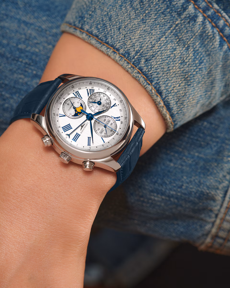 Longines Master Collection Chrono Mondphase Silber Lederband Herrenuhr L2.673.4.71.2