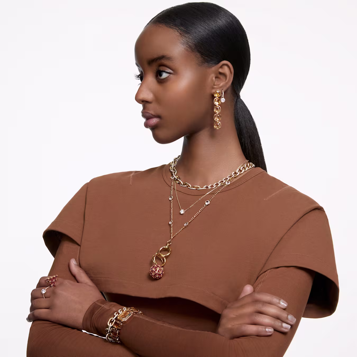 Swarovski Stilla Cocktail Ring, Round Cut, Pavé, White, 18k Gold Plated