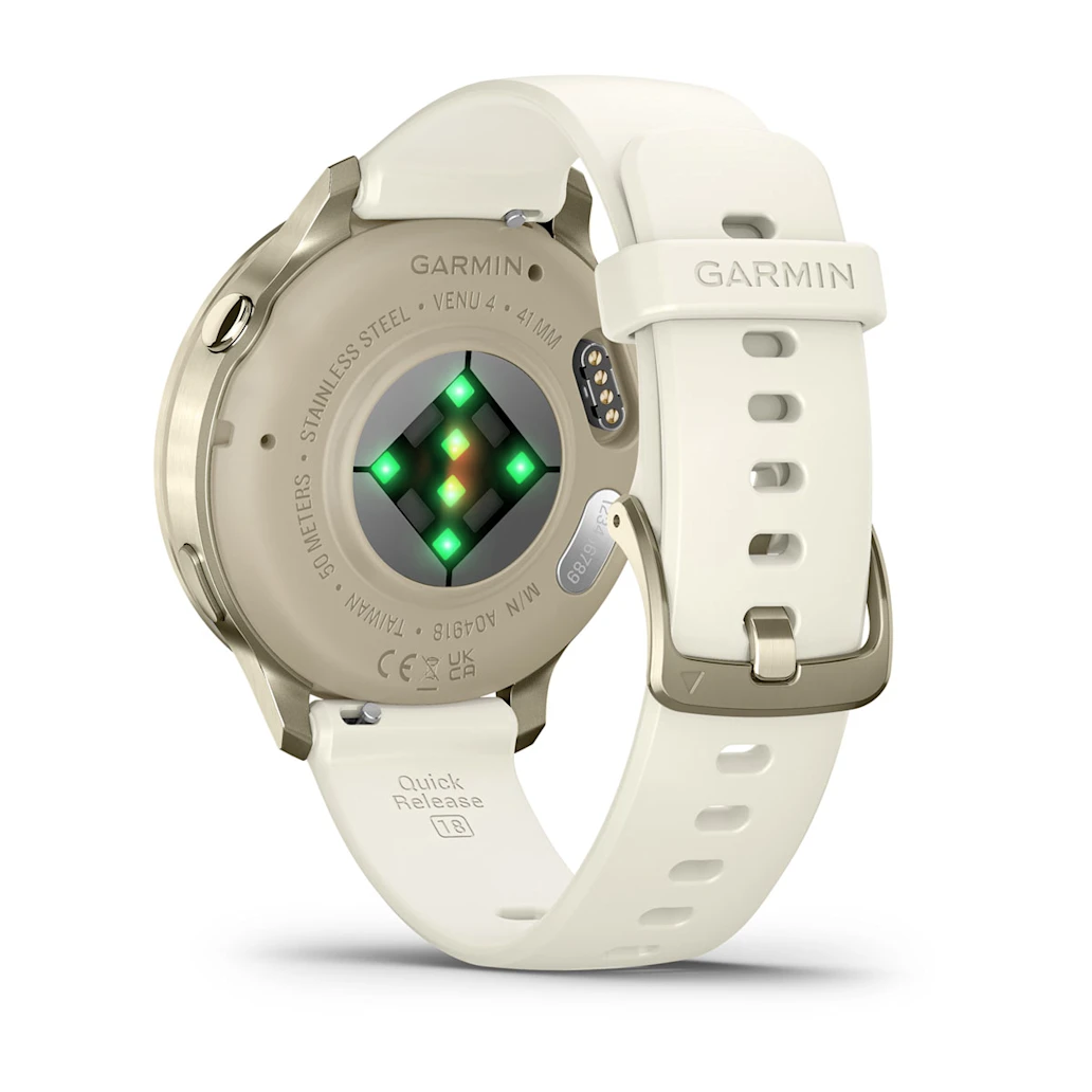 Garmin Venu® 4 - 41 mm Beige/Lunargold mit Schnellwechsel-Silikon-Armband 18 mm Bone Unisexuhr 010-03013-00