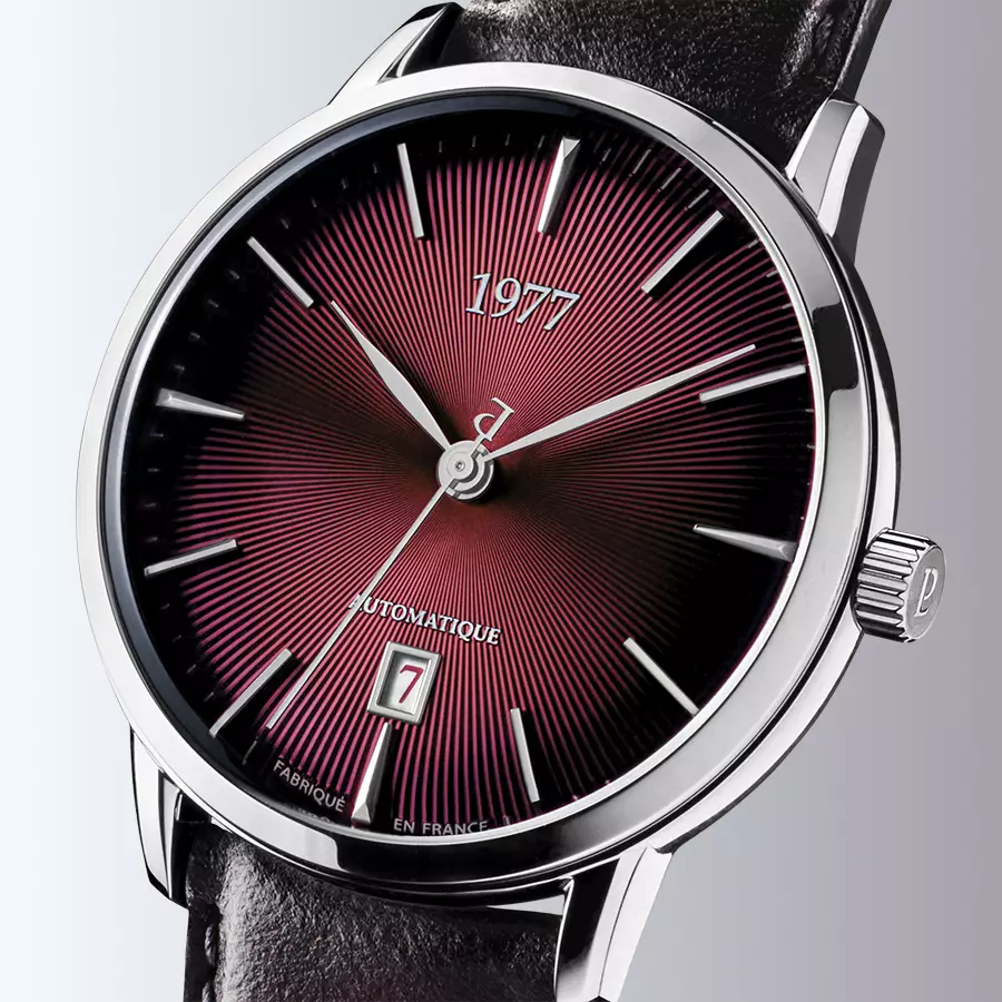 1977 EDMOND Automatique, 40 MM, Cadran Lie-de-vin, Bracelet Cuir Lie-de-vin Men's Watch 1977P01155