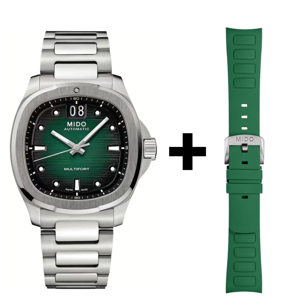 Mido Multifort TV Big Date Herrenuhr M049.526.11.091.00 Set mit Grünem Kautschukband 