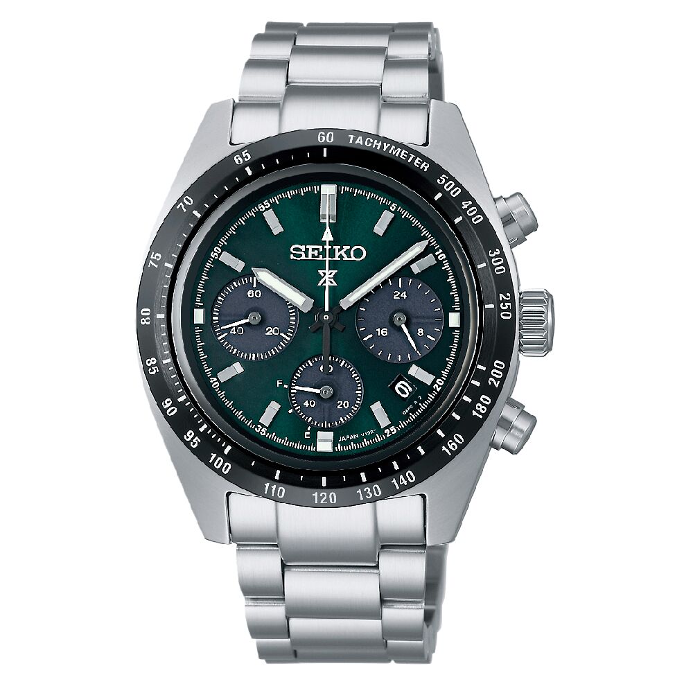 Herrenuhr-Prospex-Speedtimer-Chronograph-Solar-Quarz-Grunes-Zifferblatt-Neuauflage-1964 Seiko Prospex Speedtimer Chronograph Men's Watch SSC933P1