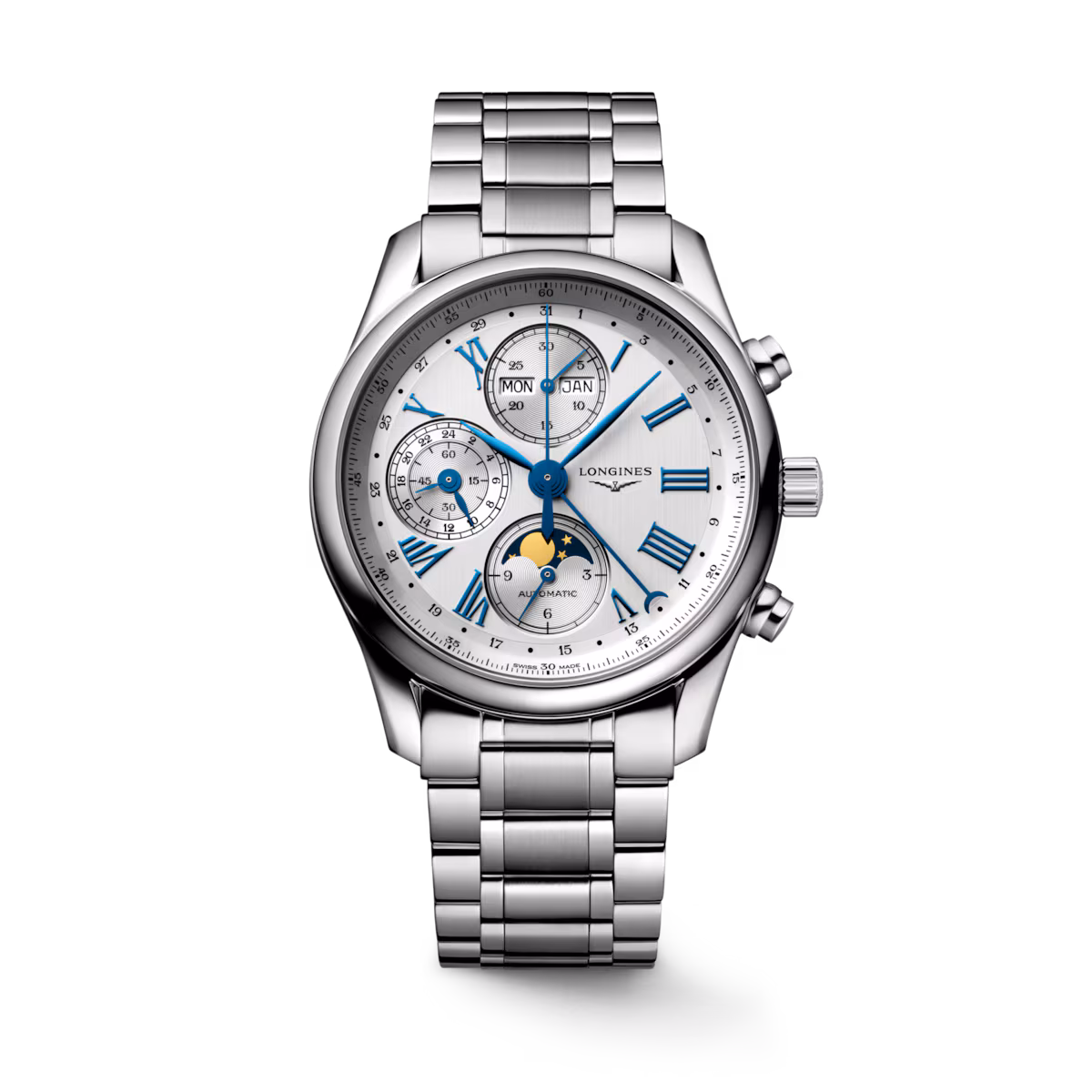 Longines Master Collection Chrono Mondphase Edelstahlband Silber Herrenuhr L2.673.4.71.6