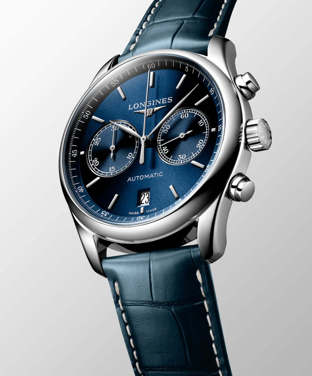 Longines Master Collection Chronograph Blau Lederband Herrenuhr L2.629.4.92.0