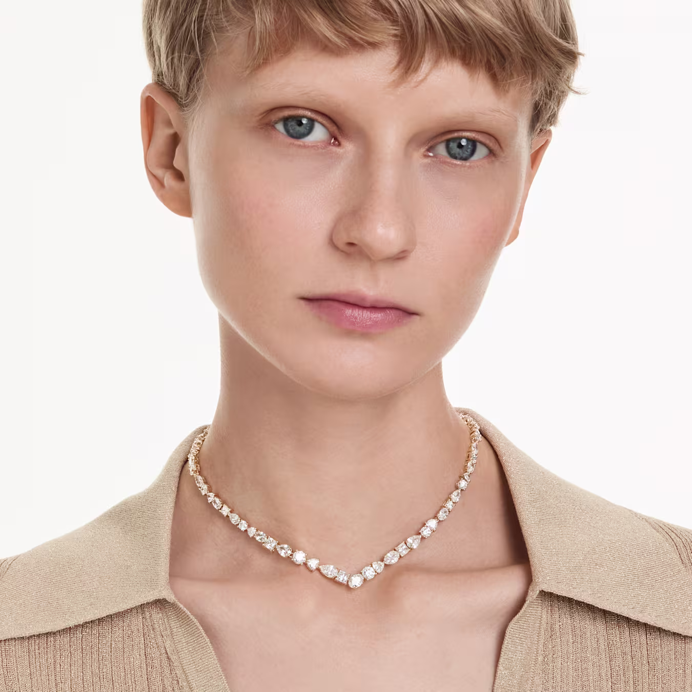 Swarovski Mesmera Necklace, Various Cuts, White, 18k Gold Plated