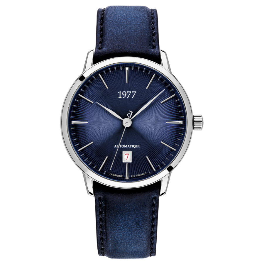 1977 EDMOND Automatique, 40 MM, Cadran Bleu, Bracelet Cuir Bleu Men's Watch 1977P01166