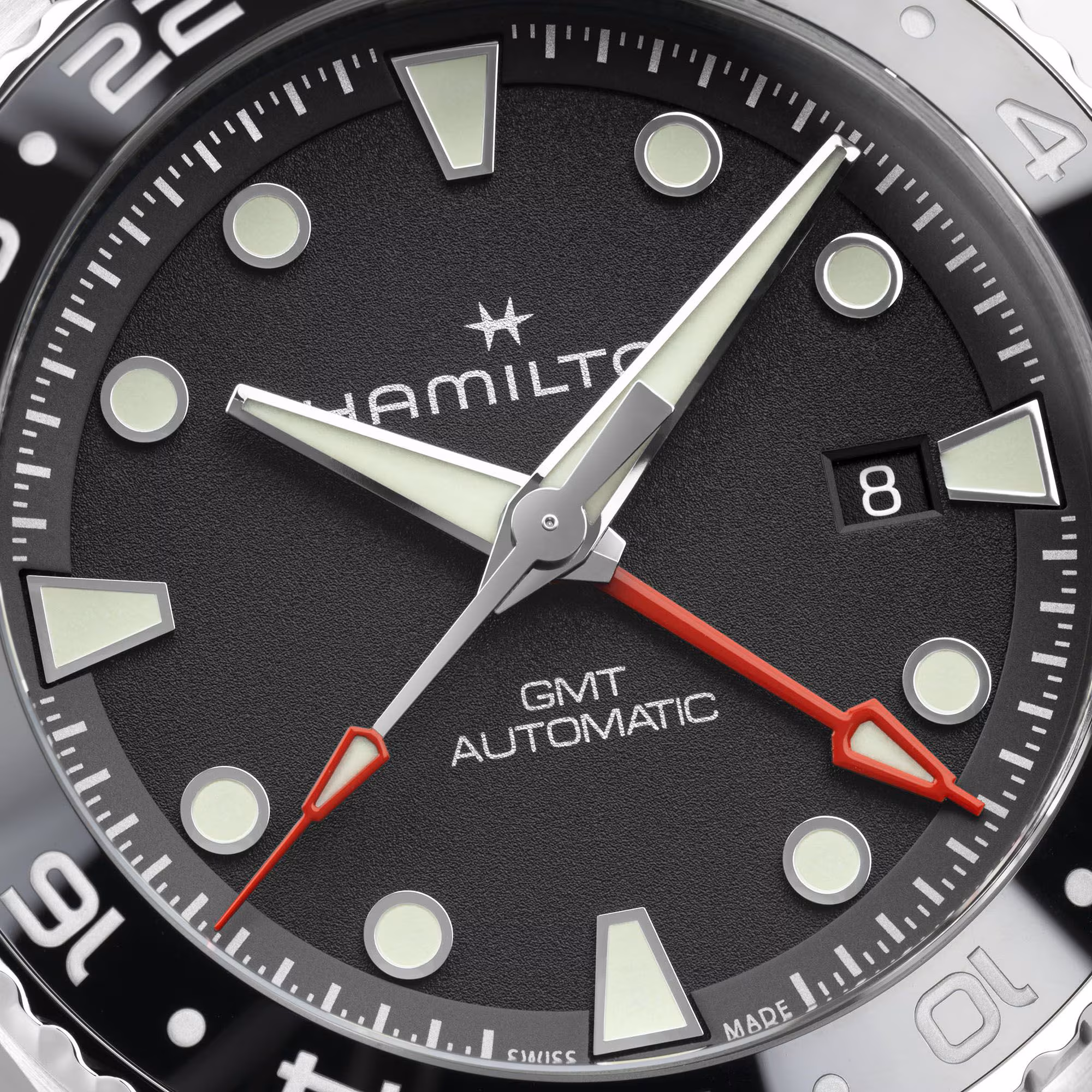 Hamilton KHAKI NAVY SCUBA AUTO GMT Schwarz Kautschukband 43 MM Herrenuhr H82555330