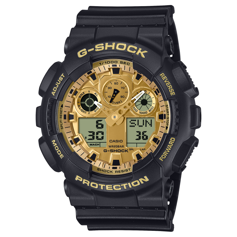 G-Shock Protection, Classic GA-100 Series, Schwarz / Gold, 55mm Herrenuhr GA-100GGB-1A9ER