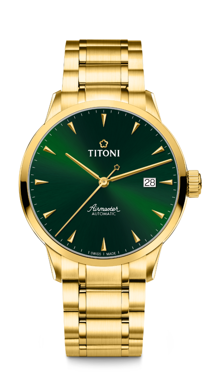 Titoni Airmaster Gelbgold, Grün Herrenuhr 83733G-673
