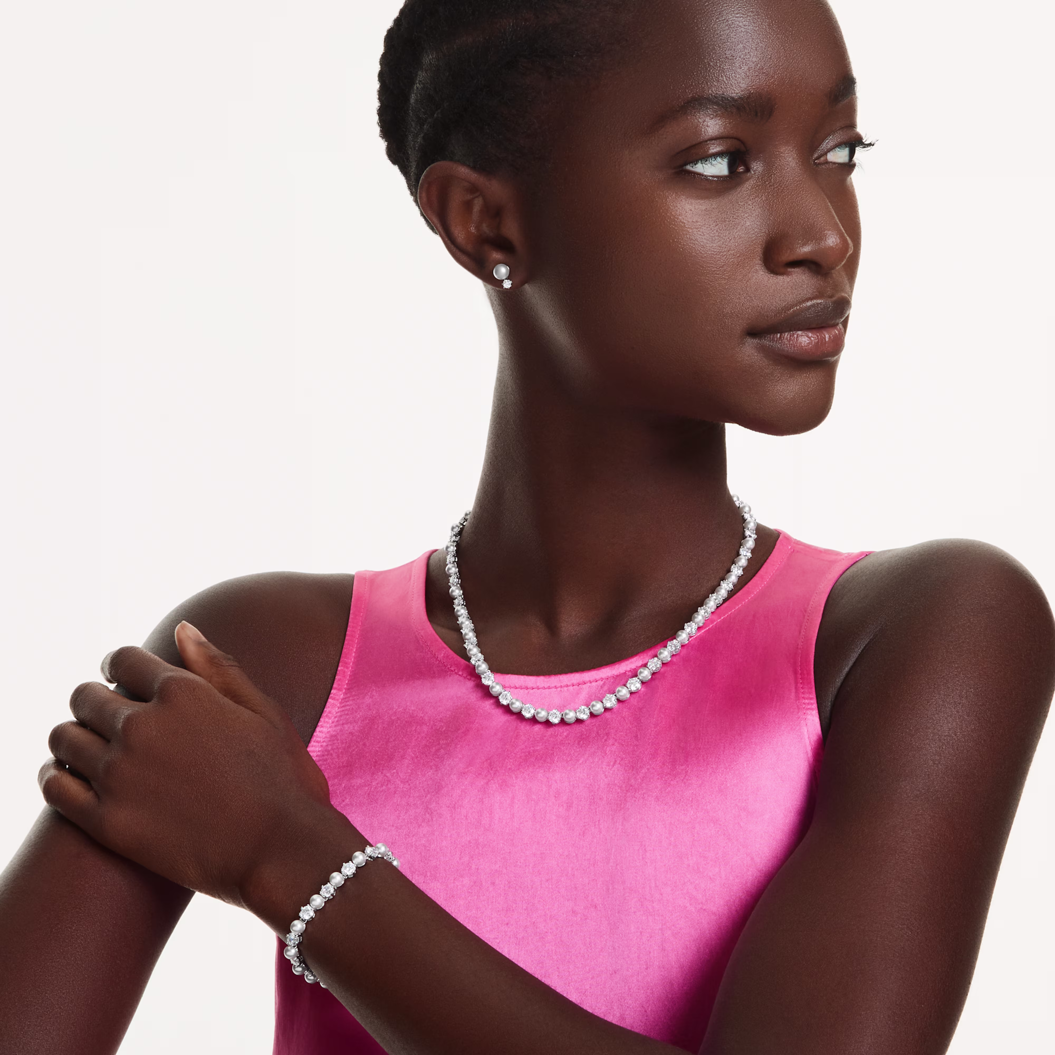 Swarovski  Matrix Set Kristallperle, Rundschliff, Weiß, Rhodiniert