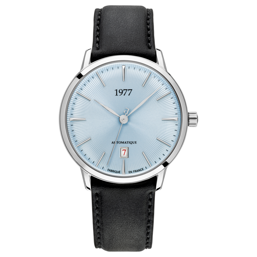 1977 EDMOND Automatique, 40 MM, Cadran Bleu Glacier, Bracelet Cuir Noir Men's Watch 1977P01163