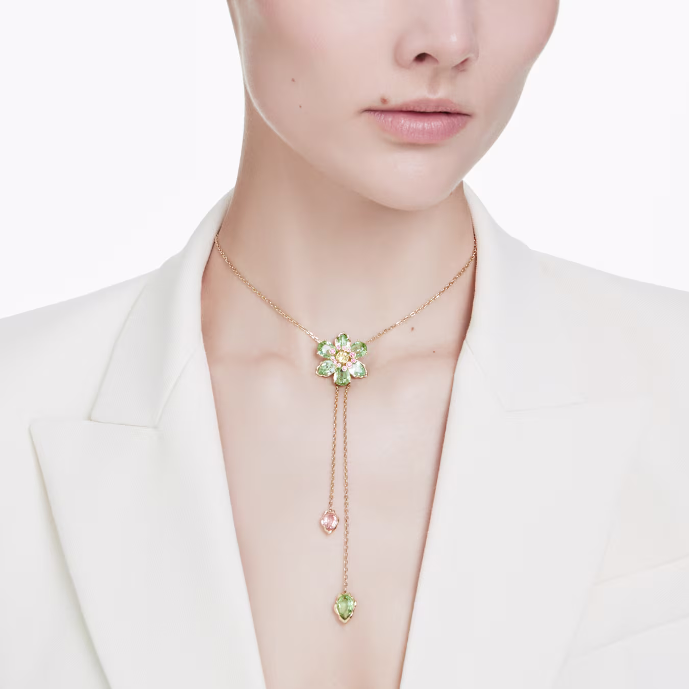 Swarovski  Idyllia Y-Anhänger Verschiedene Schliffe, Blume, Mehrfarbig, 18k vergoldet
