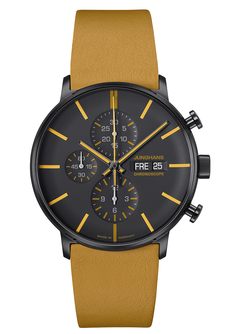 27_4372-00_front Junghans FORM A Chronoscope 027/4372.00 gelb Herrenuhr